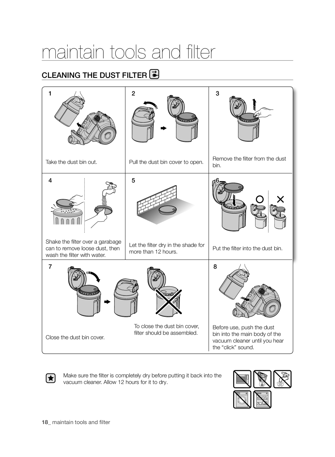 Samsung VC21F50HNDB/MG, VC21F50VNAR/MG, VC19F50VNCY/MG manual Pull the dust bin cover to open 