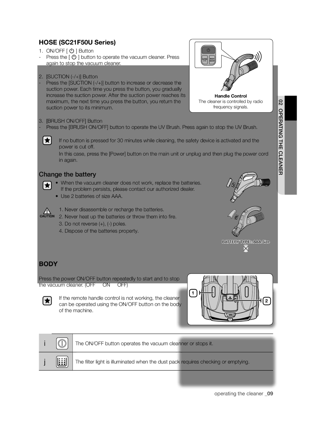 Samsung VC21F50HNDB/SV, VC21F50HNDB/MG, VC21F50VNAR/MG, VC21F50VNAR/ME manual Hose SC21F50U Series, Change the battery 