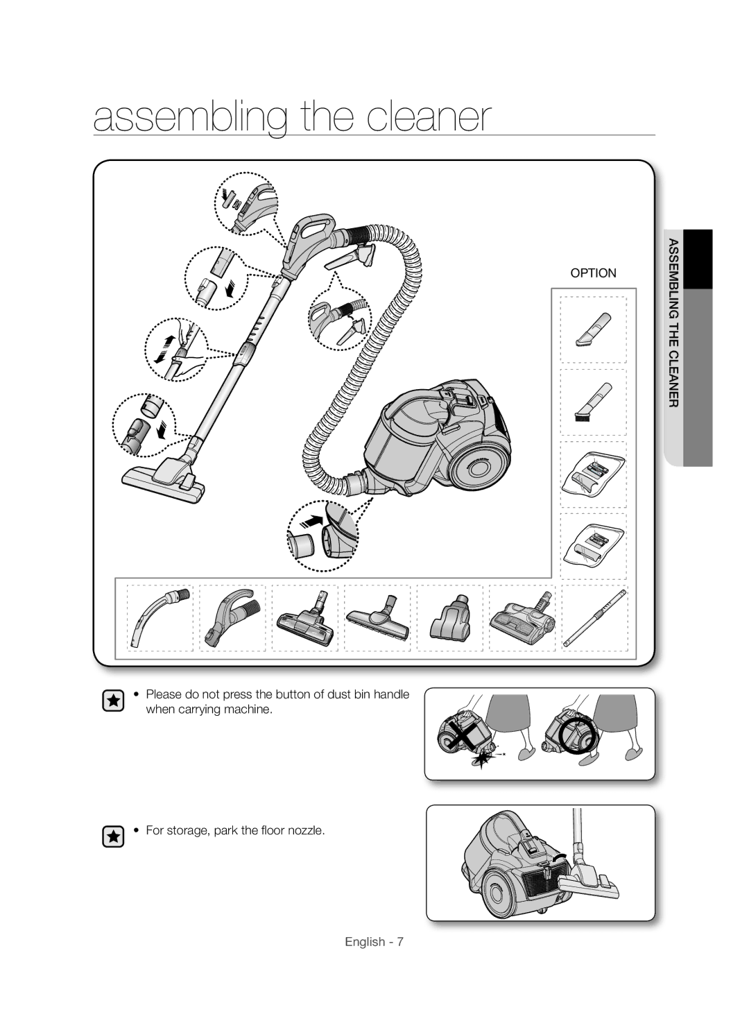 Samsung VC21F50HNHR/HC, VC21F50HNFC/HC manual Assembling the cleaner, Theassemblingcleaner 