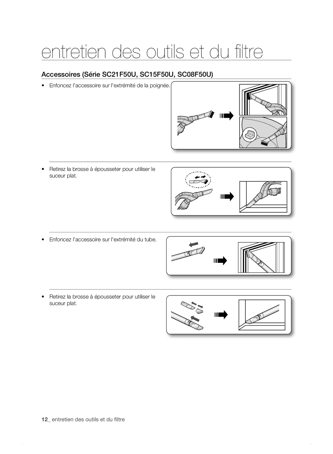 Samsung VC15F50VNQB/EF, VC21F50HUDU/EF, VC08F50HNRB/EF, VC07F50HNRB/EF manual Accessoires Série SC21F50U, SC15F50U, SC08F50U 