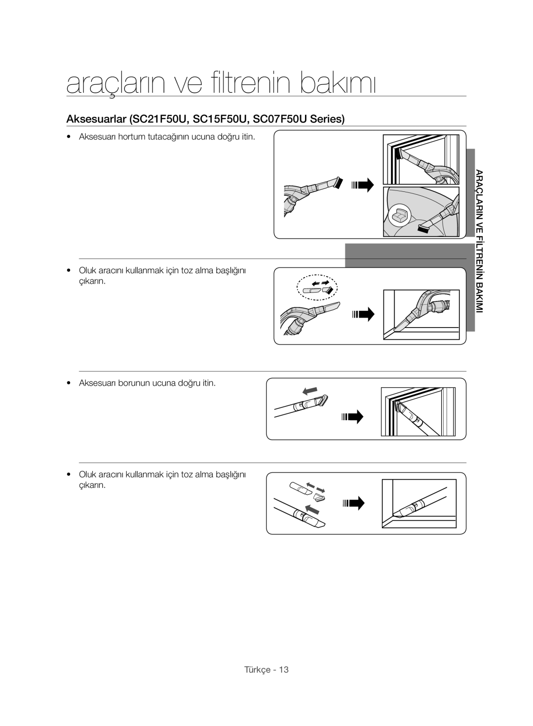 Samsung VC21F50VNAR/EO, VC21F50UKGC/TR, VC21F50VNAR/TR, VC15F50VNVR/GE manual Aksesuarlar SC21F50U, SC15F50U, SC07F50U Series 