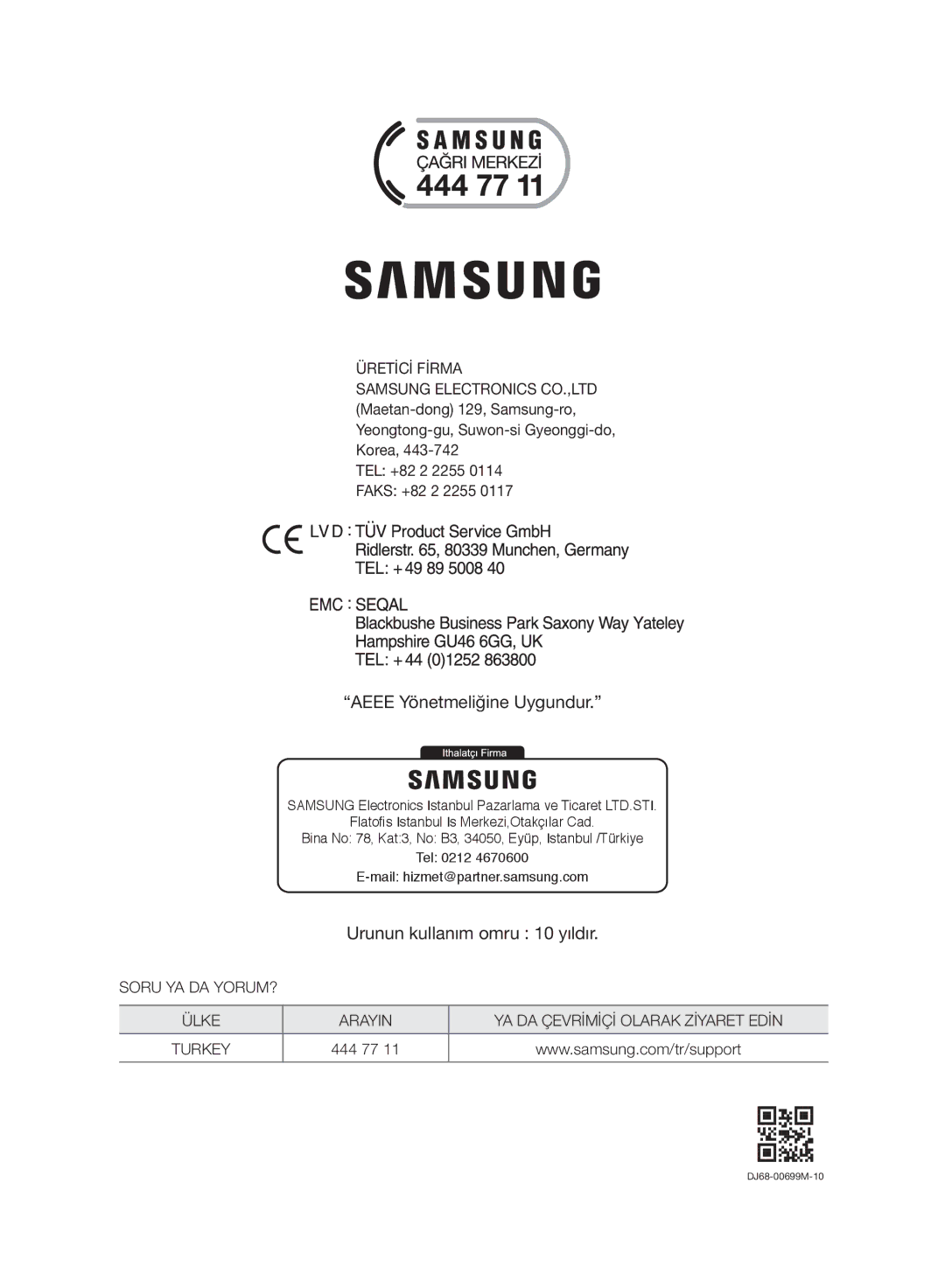 Samsung VC15F50VNRB/GE, VC21F50UKGC/TR, VC21F50VNAR/EO, VC21F50VNAR/TR, VC15F50VNVR/GE manual Aeee Yönetmeliğine Uygundur 