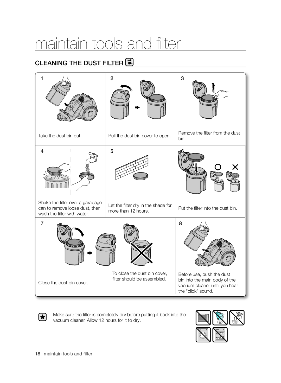 Samsung VC21F50VNAR/ME, VC21F50VNAR/ST, VC21F50HNDB/SV manual Pull the dust bin cover to open 