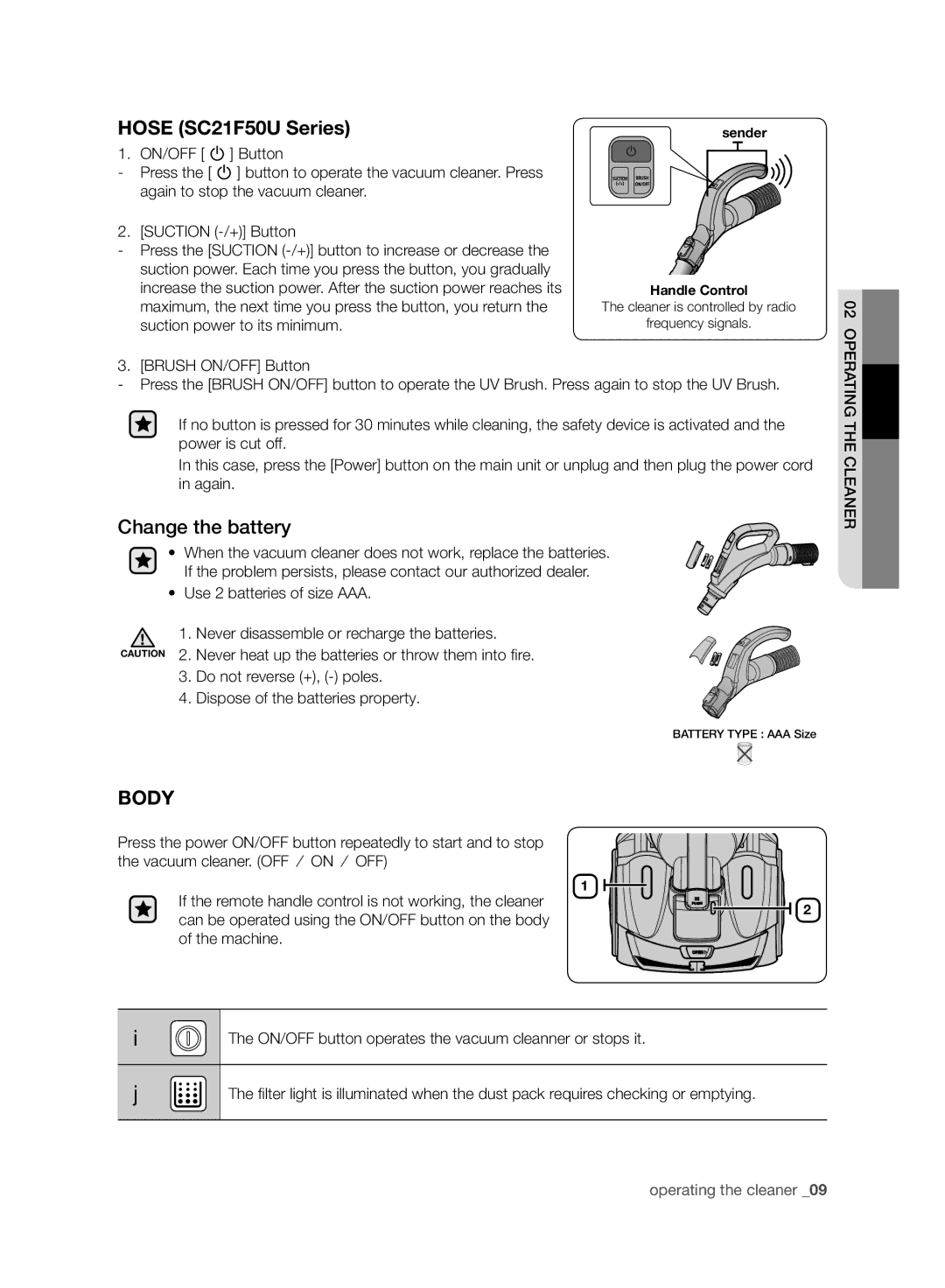 Samsung VC21F50VNAR/ME, VC21F50VNAR/ST, VC21F50HNDB/SV manual Hose SC21F50U Series, Change the battery 