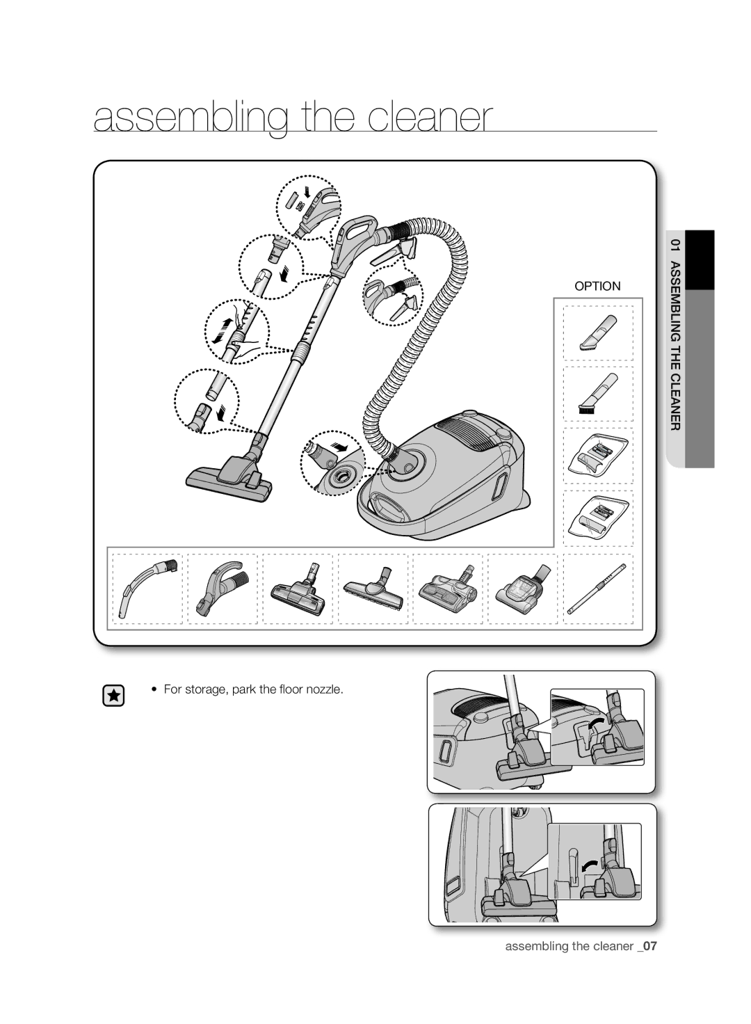 Samsung VC21F60YKGC/GE, VC21F60WNAR/GE, VC21F60YKGC/OL, VC21F60WNAR/OL, VC21F60WNAR/SW, VC21F60WNAR/EH Assembling the cleaner 