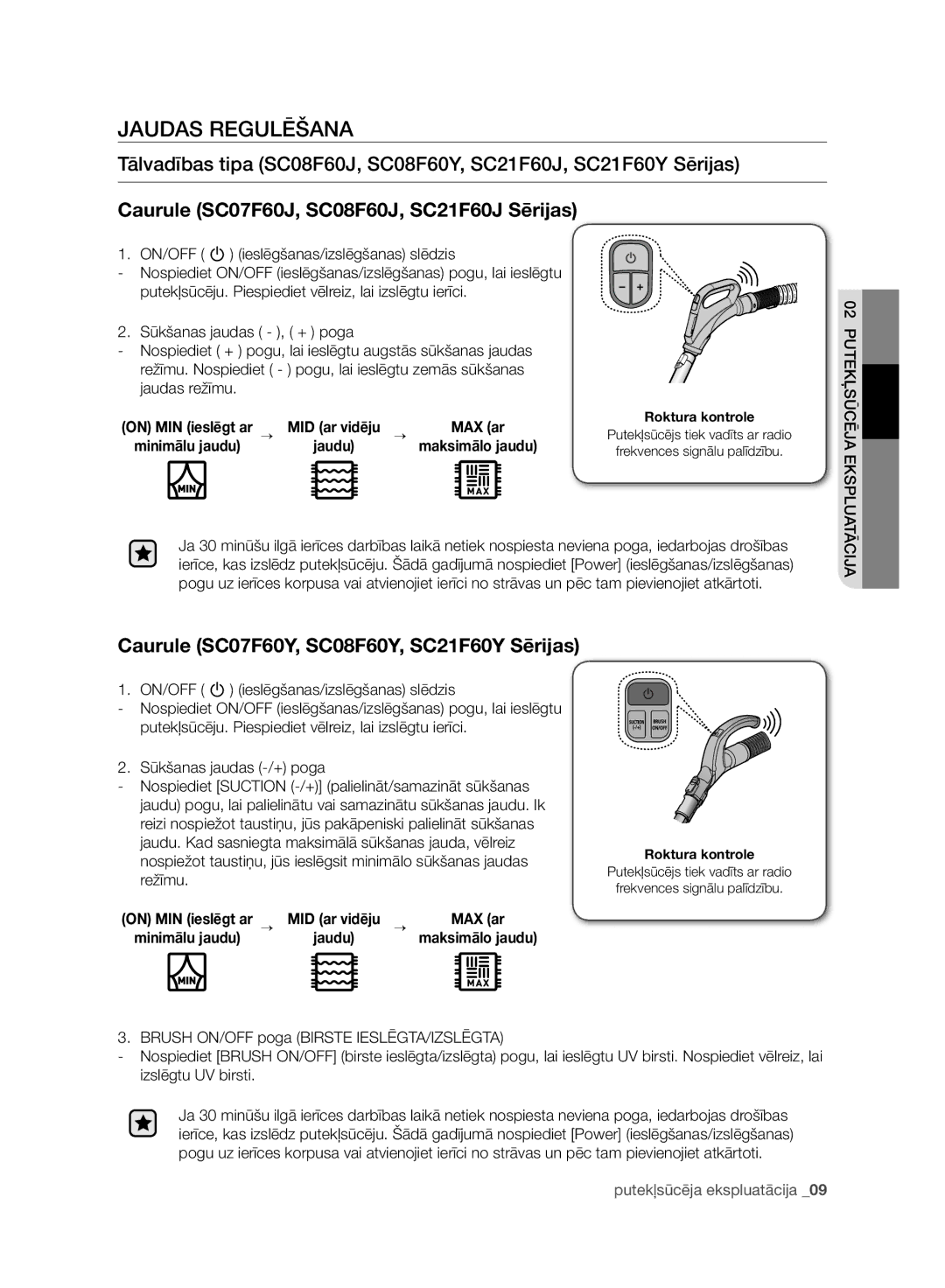 Samsung VC07F60WNUR/SB, VC21F60WNAR/SB, VC08F60WNUR/SB manual Jaudas Regulēšana, Caurule SC07F60J, SC08F60J, SC21F60J Sērijas 