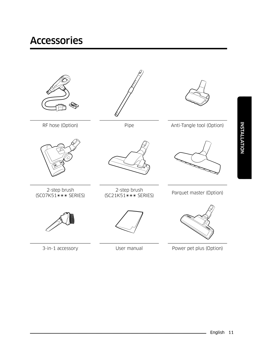 Samsung VC21K5155HP/ML, VC21K5135VB/ML manual Accessories 