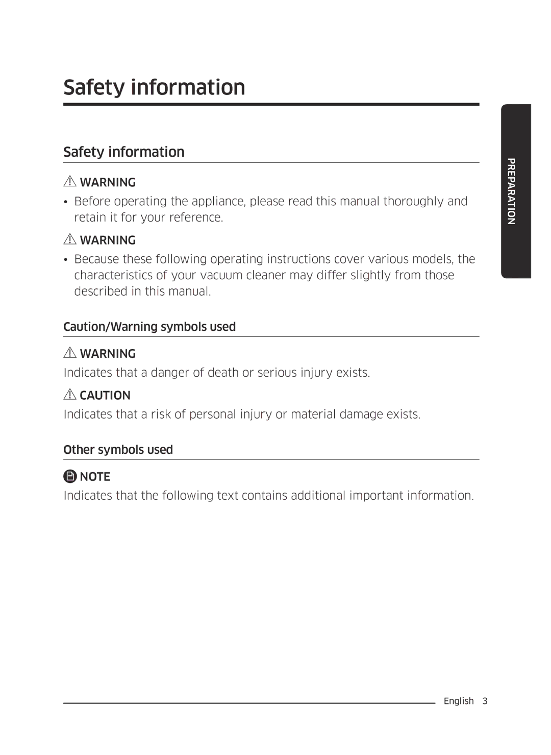 Samsung VC21K5155HP/ML, VC21K5135VB/ML manual Safety information 