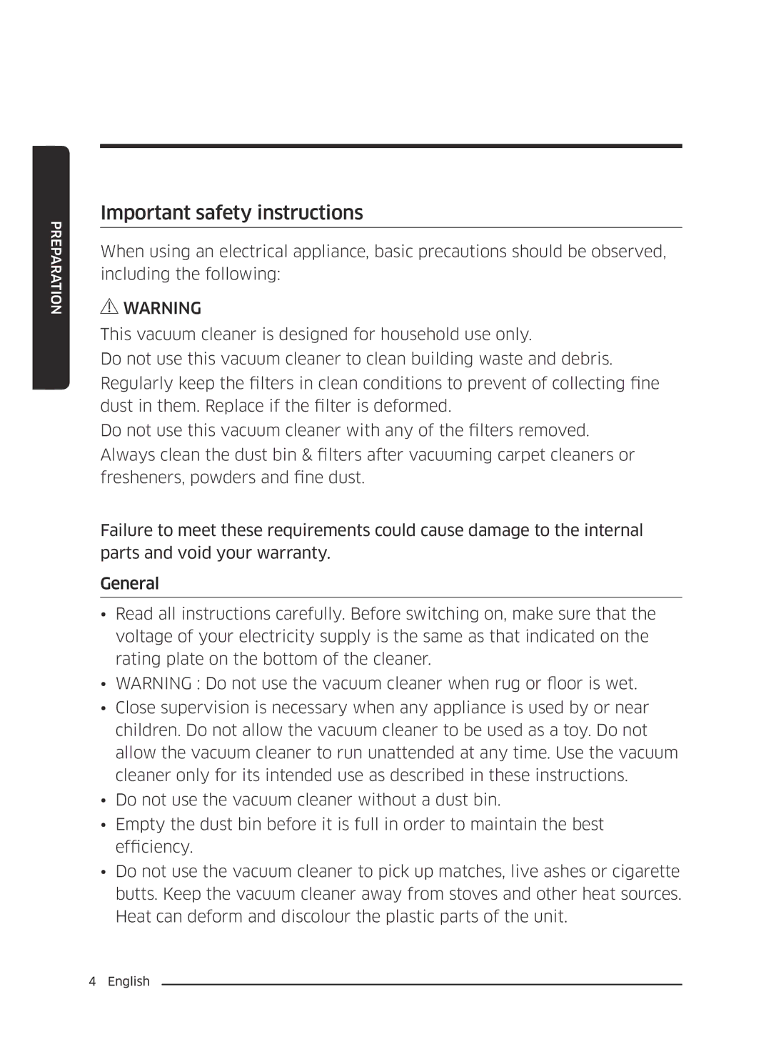 Samsung VC21K5135VB/ML, VC21K5155HP/ML manual Important safety instructions 