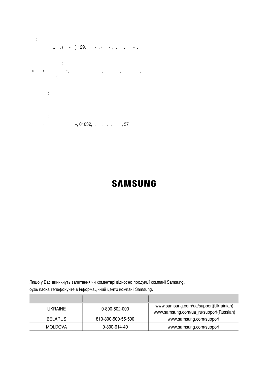 Samsung VC21K5150HP/EV, VC21K5170HG/EV, VC21K5130VB/EV, VC21K5136VB/EV Країна Дзвоніть Або перегляньте сторінку в інтернеті 