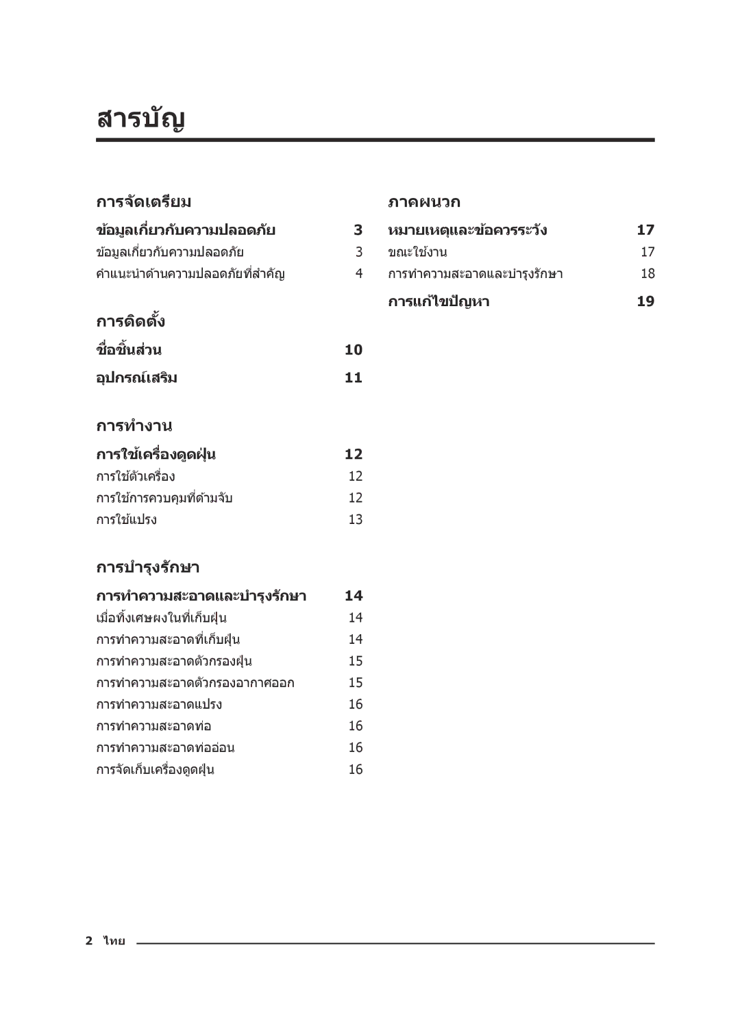 Samsung VC21K5170HG/EV, VC21K5130VB/EV manual สารบ ัญ, การจ ัดเตรียม ภาคผนวก 