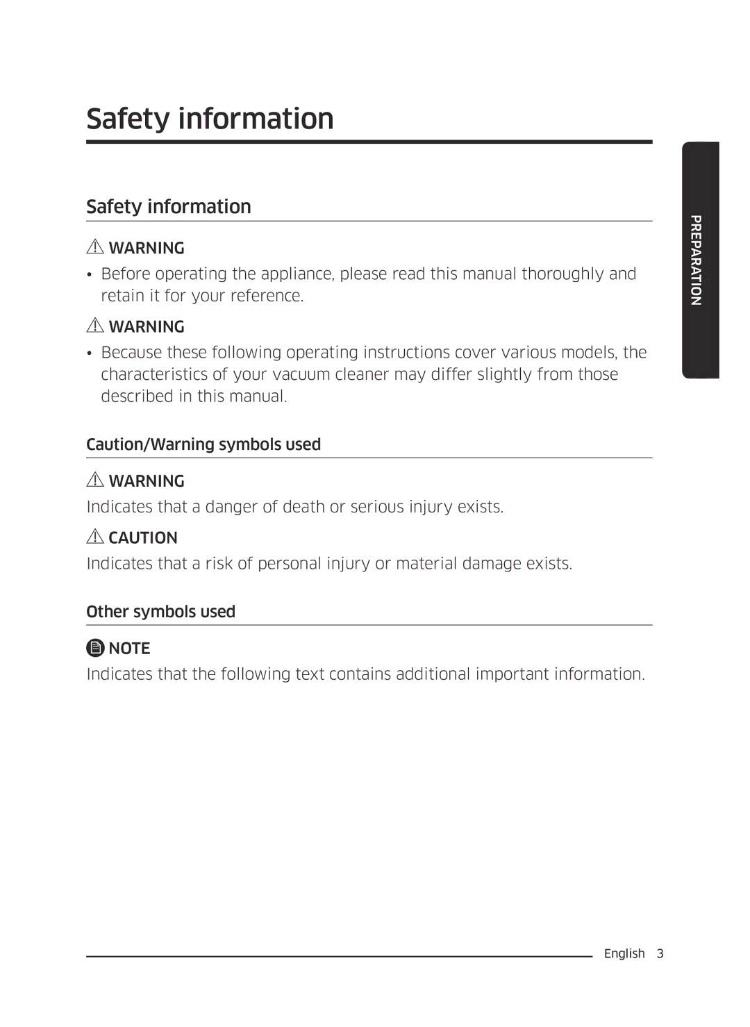 Samsung VC21K5130VB/EV, VC21K5170HG/EV manual Safety information 