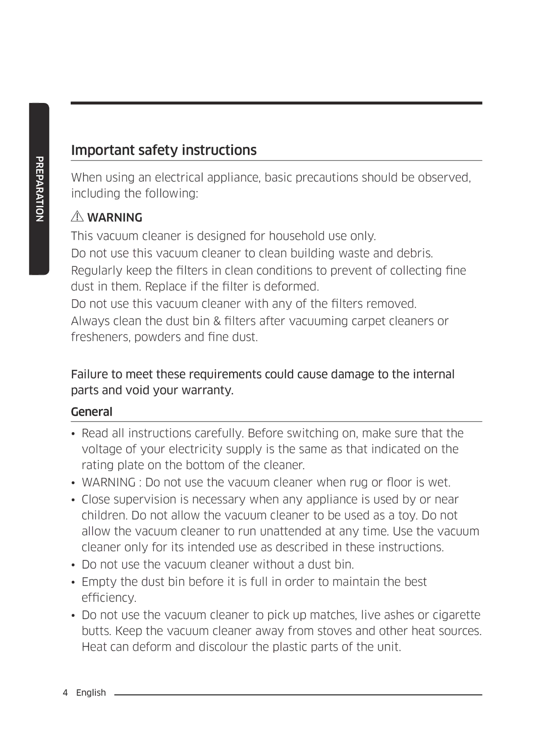 Samsung VC21K5170HG/EV, VC21K5130VB/EV manual Important safety instructions 