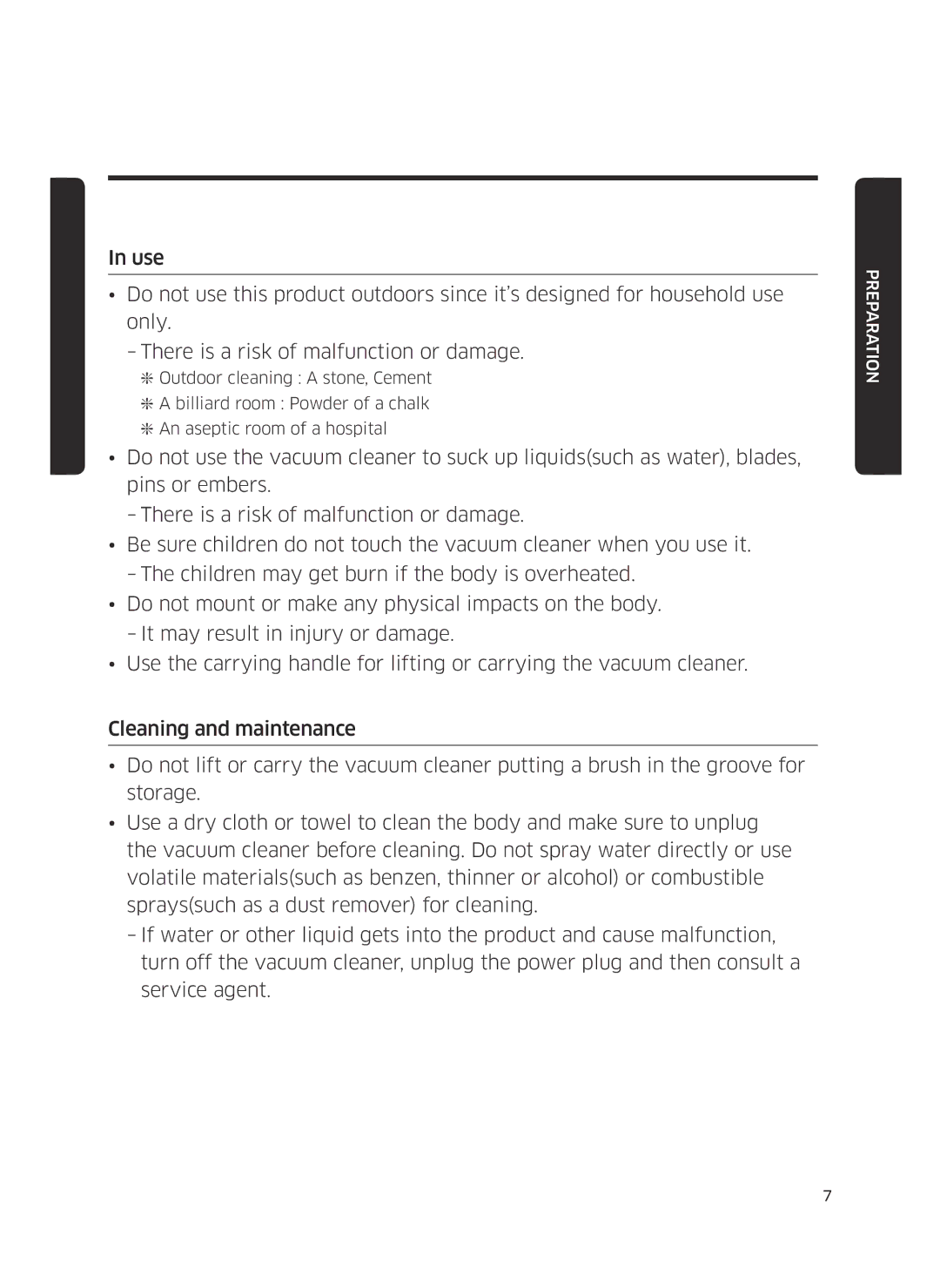 Samsung VC21K5130VB/EV, VC21K5170HG/EV manual Preparation 