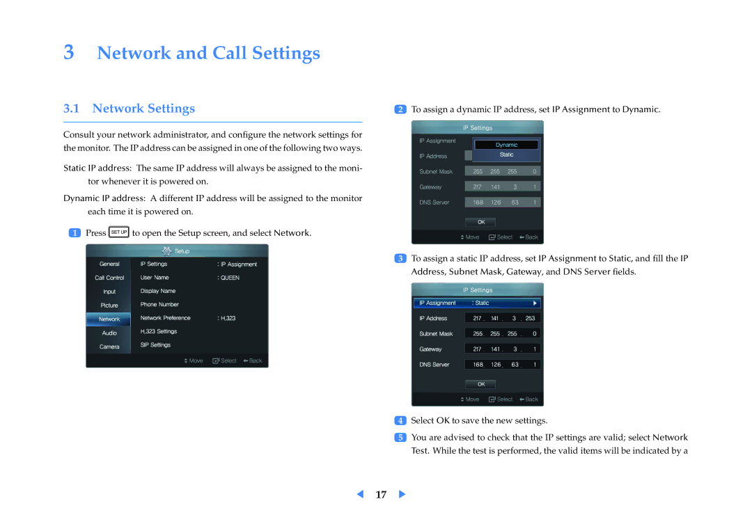 Samsung VC240 manual Network and Call Settings, Network Settings 