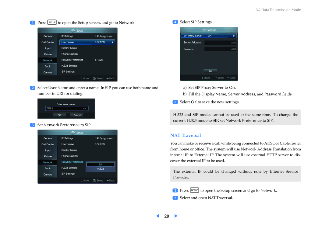 Samsung VC240 manual NAT Traversal 