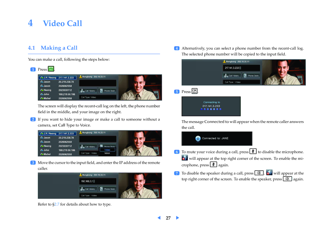 Samsung VC240 manual Video Call, Making a Call 