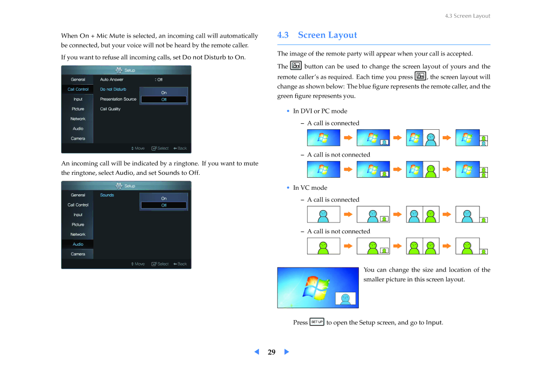 Samsung VC240 manual Screen Layout 