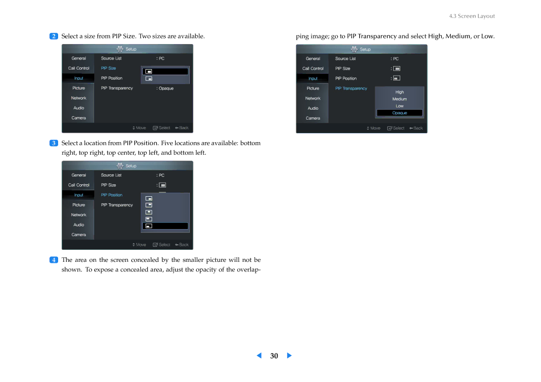 Samsung VC240 manual Screen Layout 