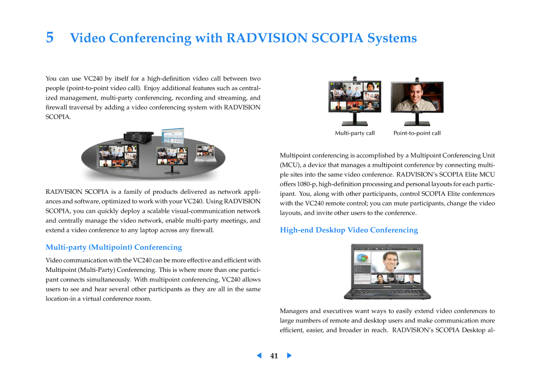 Samsung VC240 manual Video Conferencing with Radvision Scopia Systems, Multi-party Multipoint Conferencing 