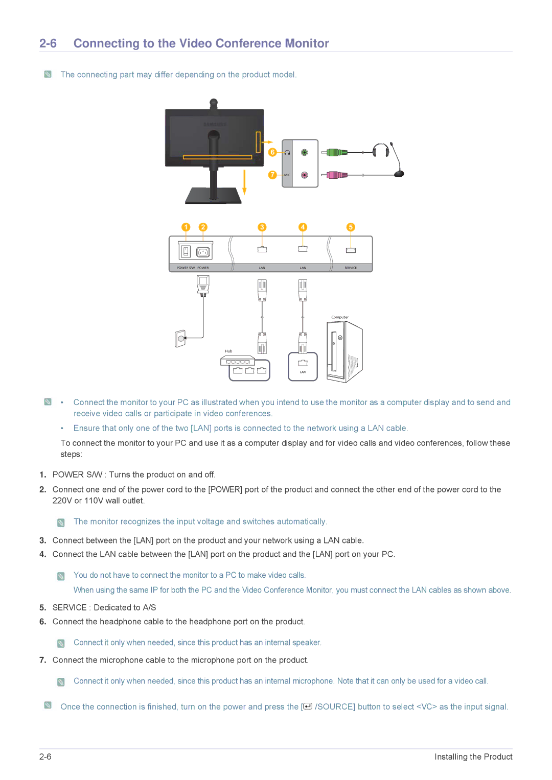 Samsung VC240 user manual Connecting to the Video Conference Monitor 