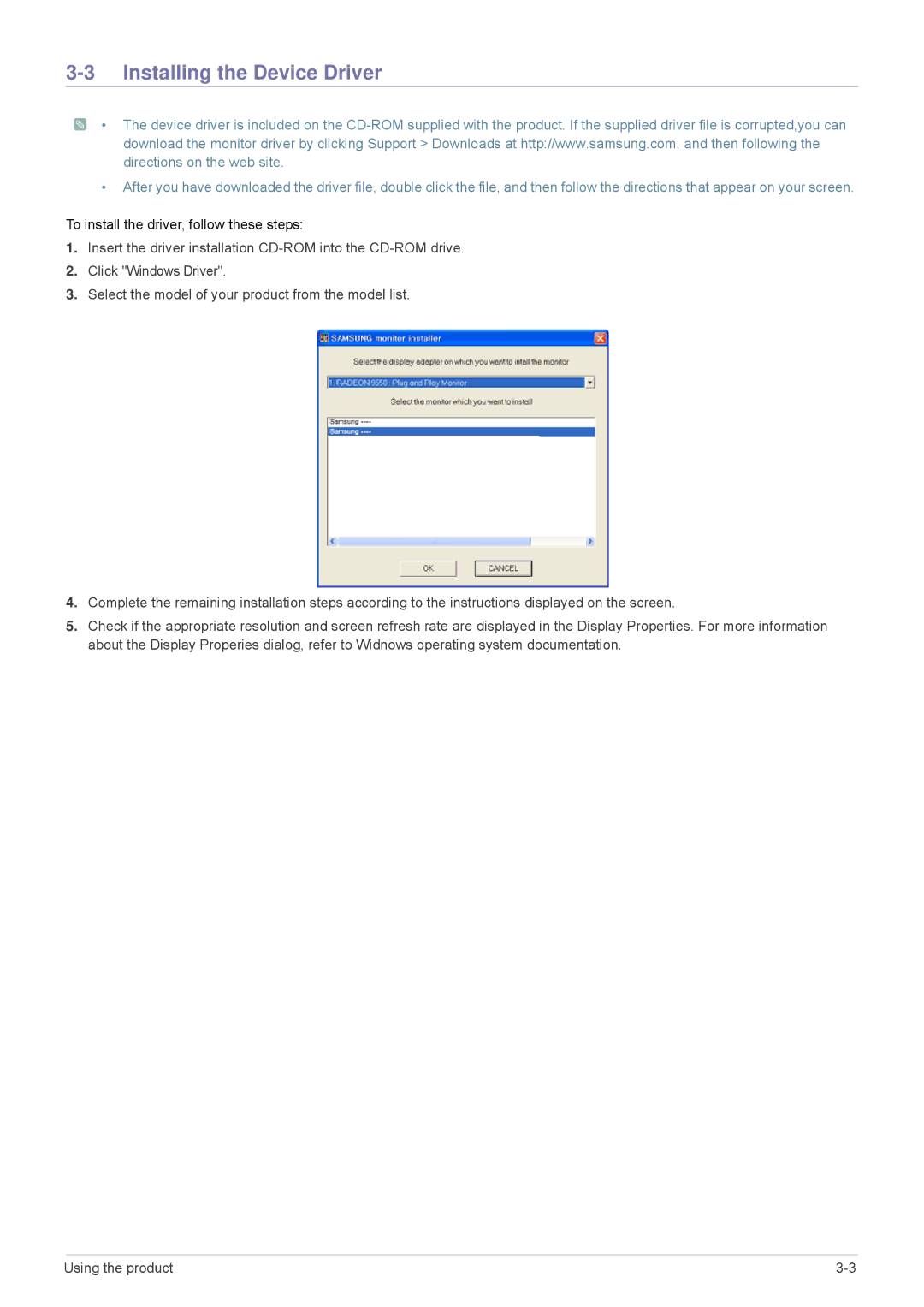 Samsung VC240 user manual Installing the Device Driver 