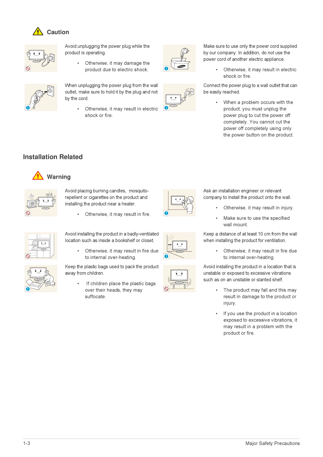 Samsung VC240 Installation Related, Product due to electric shock, Otherwise, it may result in electric Shock or fire 