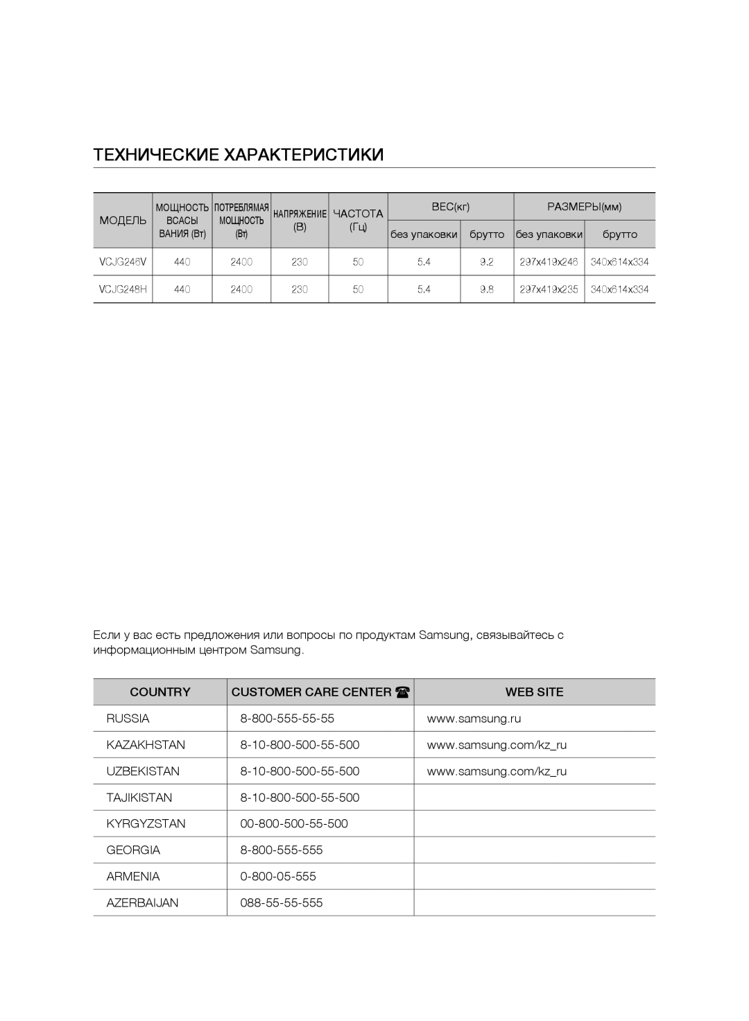 Samsung VC248HNJGNC/EV, VC248HNJGPT/EV, VC246VNJGPT/EV manual Технические Характеристики 