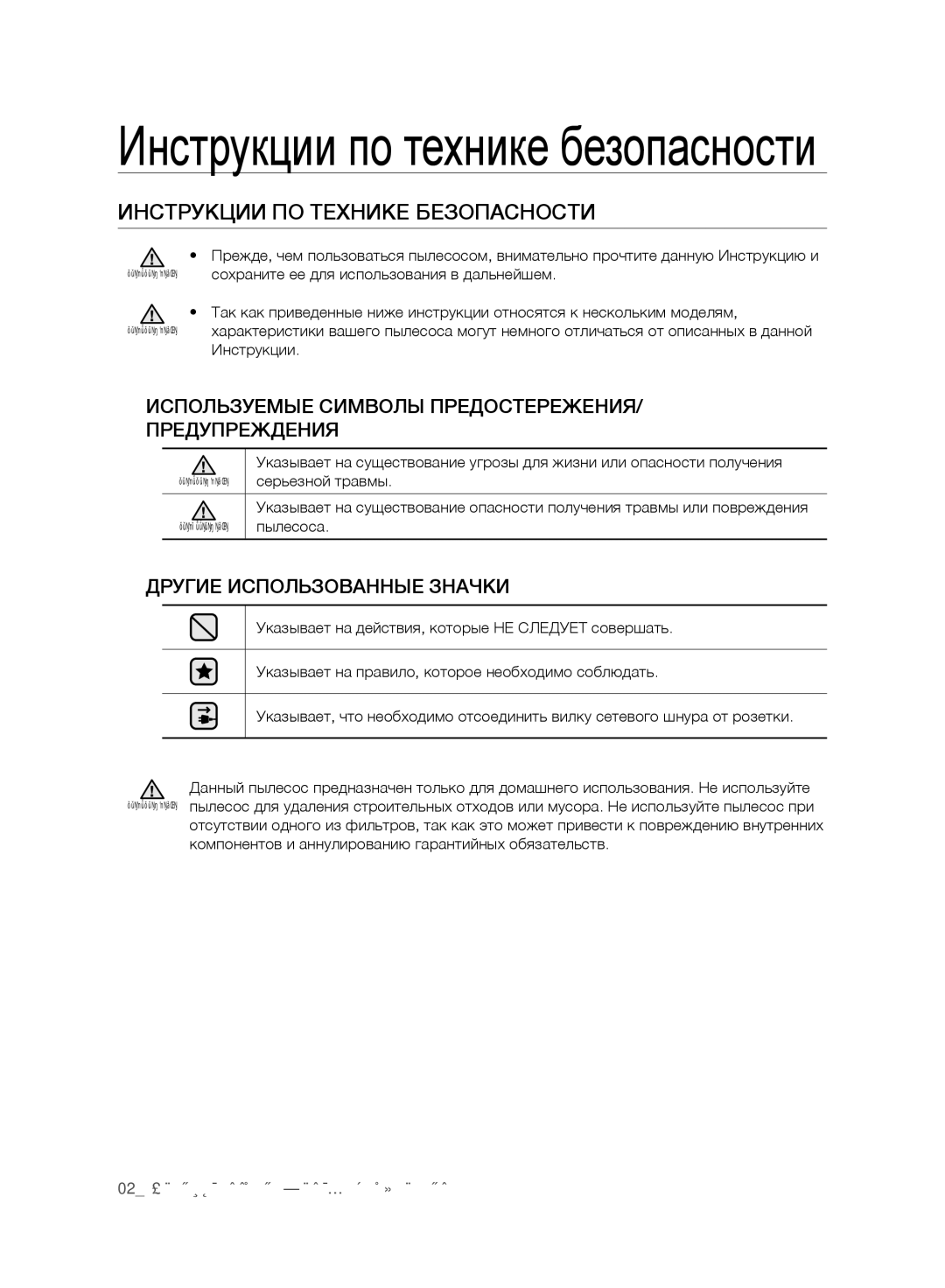 Samsung VC246VNJGPT/EV manual Инструкции ПО Технике Безопасности, Используемые Символы ПРЕДОСТЕРЕЖЕНИЯ/ Предупреждения 