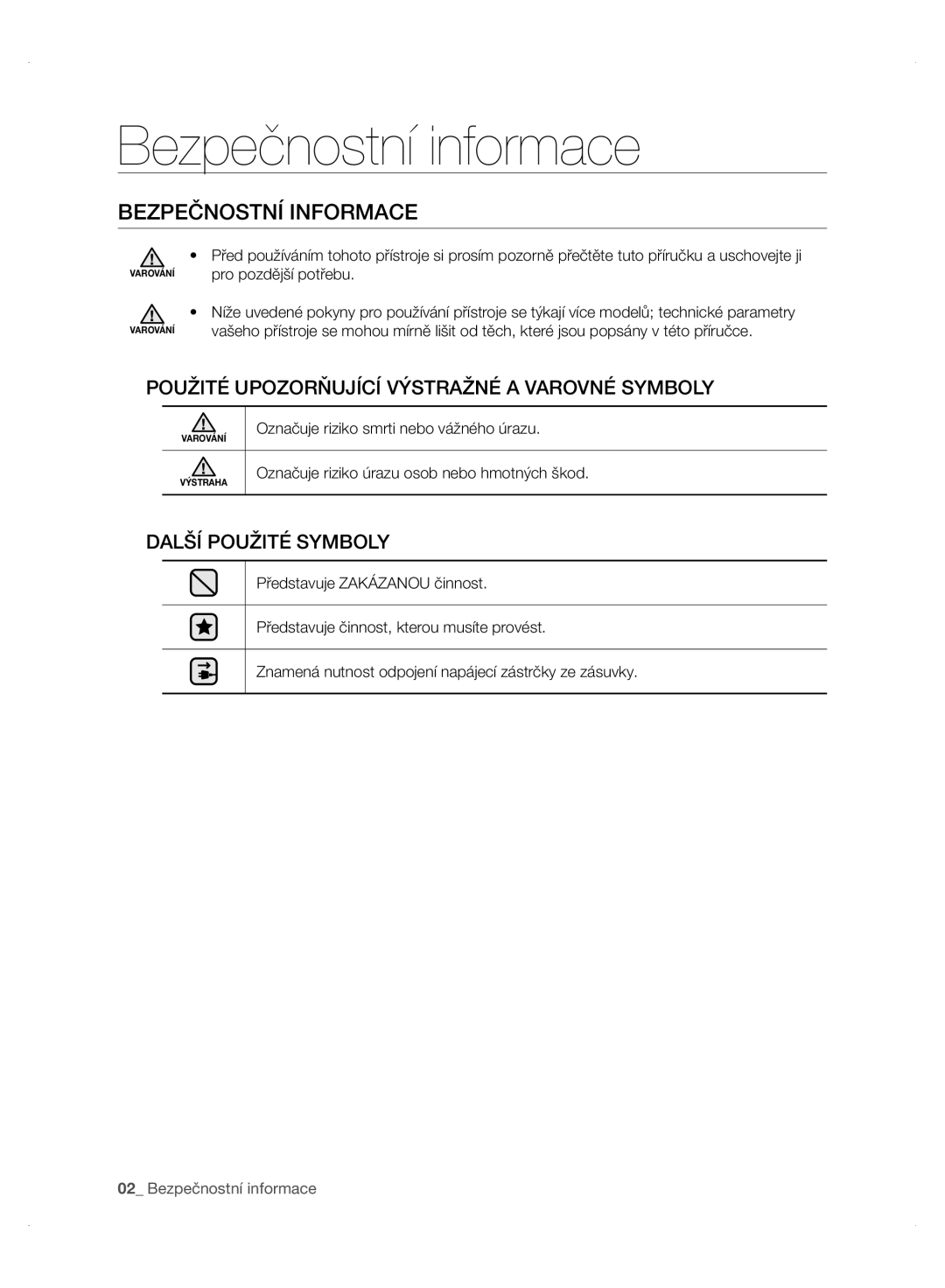 Samsung VC24AVNJGGT/EH, VC24AHNJGGT/AG, VC24AVNJGGT/SW, VC24AHNJGGT/EH manual Bezpečnostní informace, Bezpečnostní Informace 