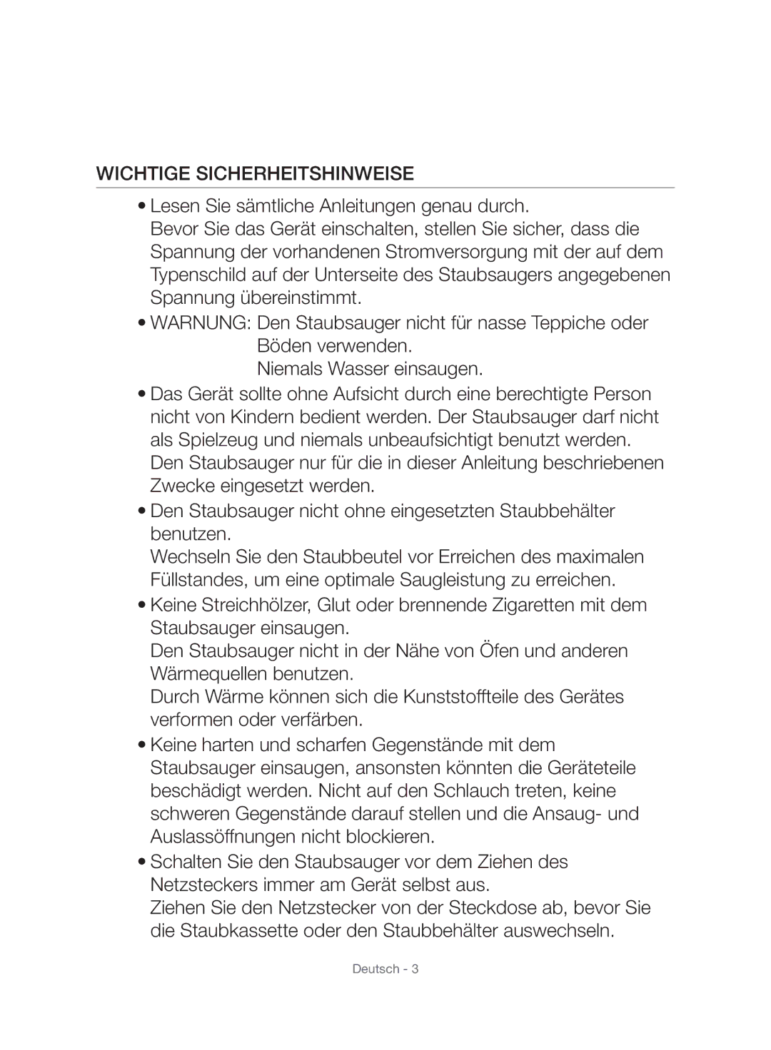 Samsung VC24AHNJGGT/EH, VC24AVNJGGT/EH, VC24AHNJGGT/AG, VC24AVNJGGT/SW, VC24AHNJGGT/EO manual Wichtige Sicherheitshinweise 