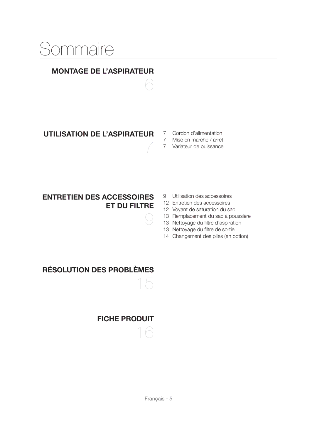 Samsung VC08TVNJGGT/SW, VC24AVNJGGT/EH, VC24AHNJGGT/AG, VC24AVNJGGT/SW manual Sommaire, Résolution DES Problèmes Fiche Produit 