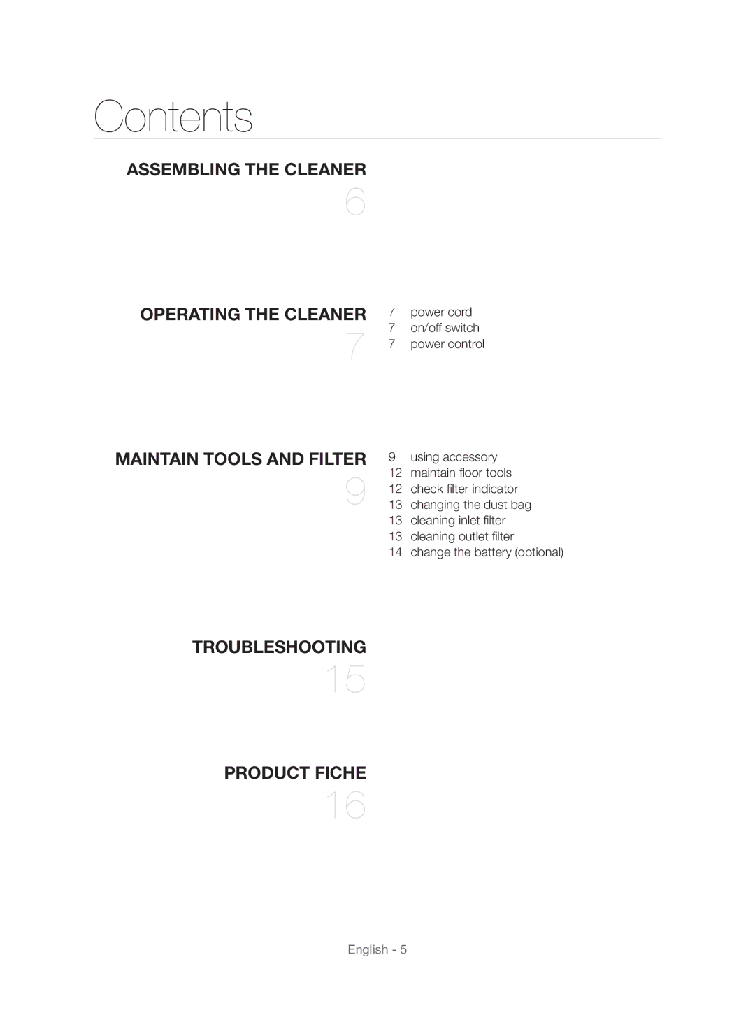 Samsung VC08TVNJGGT/SW, VC24AVNJGGT/EH, VC24AHNJGGT/AG, VC24AVNJGGT/SW, VC24AHNJGGT/EH, VC24AHNJGGT/EO manual Contents 