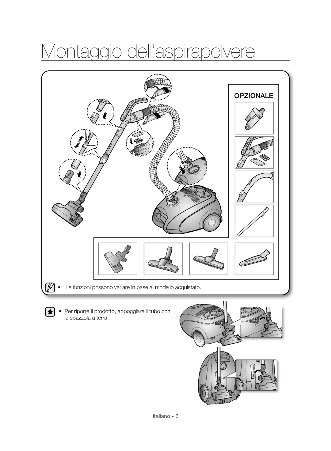 Samsung VC24AVNJGGT/EH, VC24AHNJGGT/AG, VC24AVNJGGT/SW, VC24AHNJGGT/EH manual Montaggio dell’aspirapolvere, Opzionale 