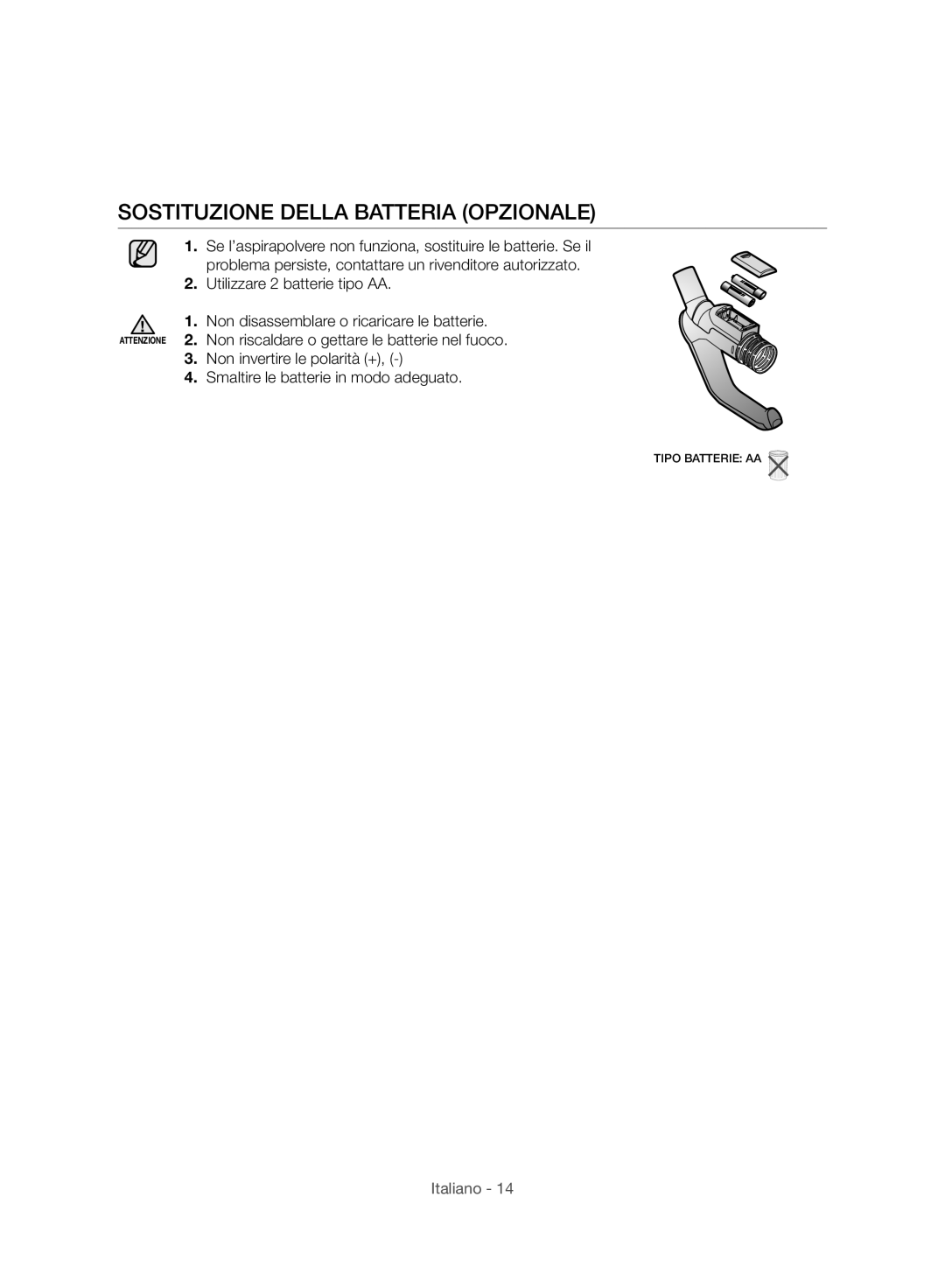 Samsung VC24AVNJGGT/SW, VC24AVNJGGT/EH, VC24AHNJGGT/AG, VC24AHNJGGT/EH, VC24AHNJGGT/EO Sostituzione Della Batteria Opzionale 