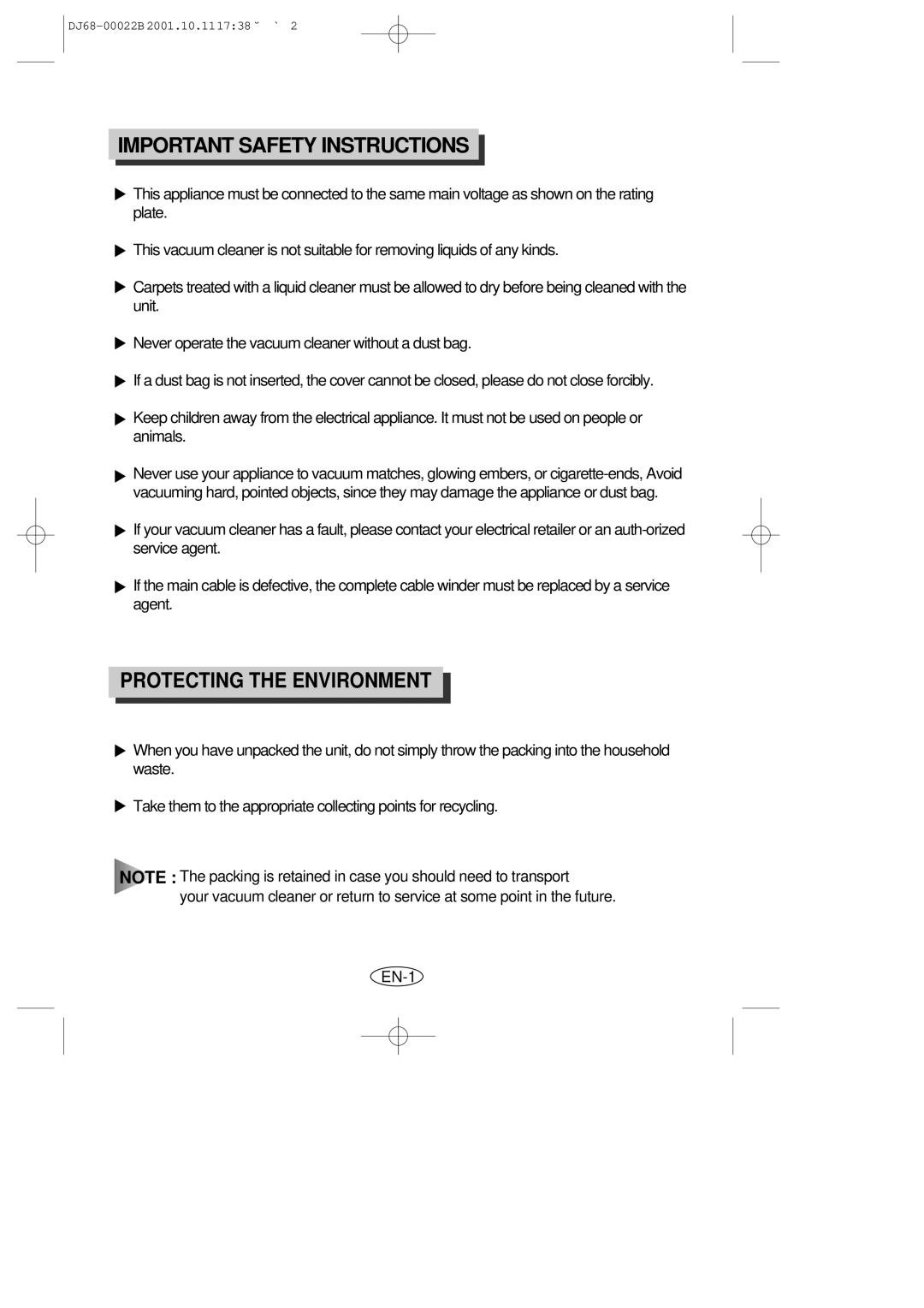 Samsung VC5511SN3Y/NSI, VC5511SN3R/NSI manual Important Safety Instructions 