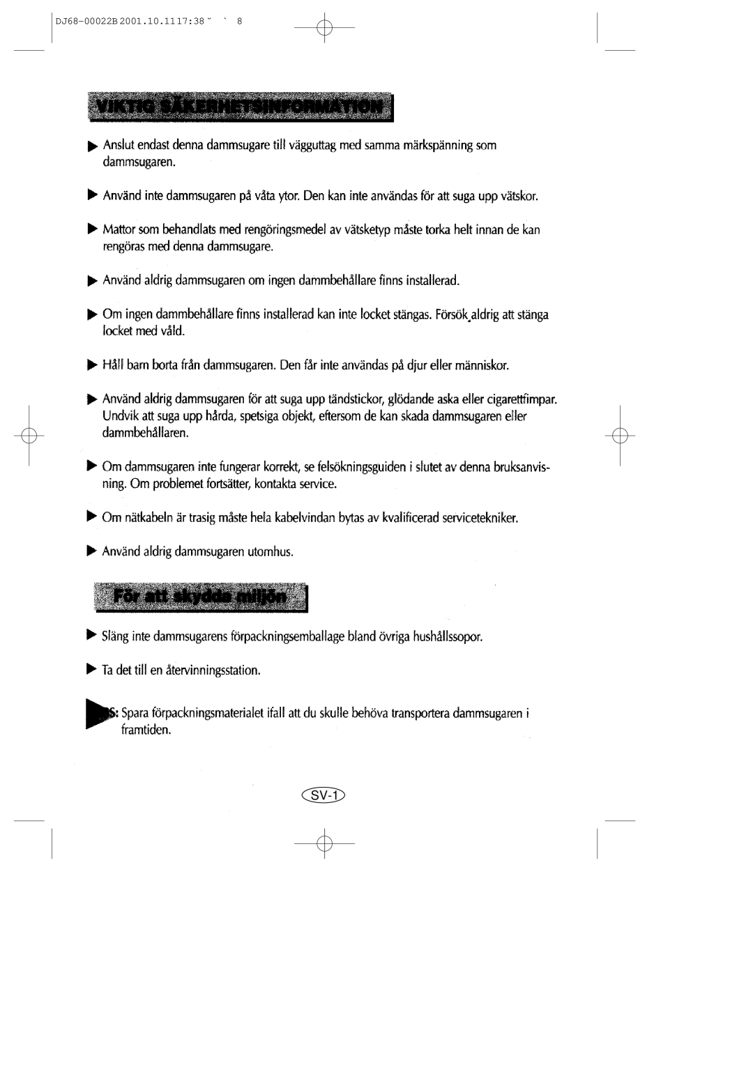 Samsung VC5511SN3Y/NSI, VC5511SN3R/NSI manual SV-1 