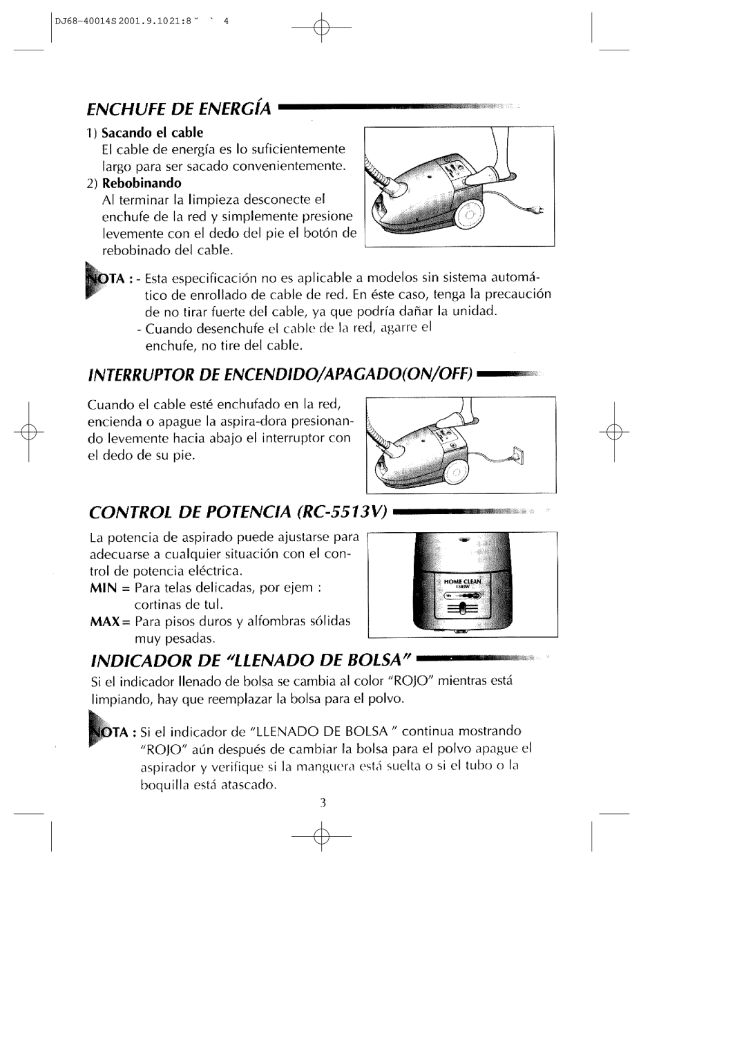 Samsung VC5513SN3B/XEC, VC5513VN3R/XEC manual DJ68-40014S 2001.9.10218 ˘ ` 