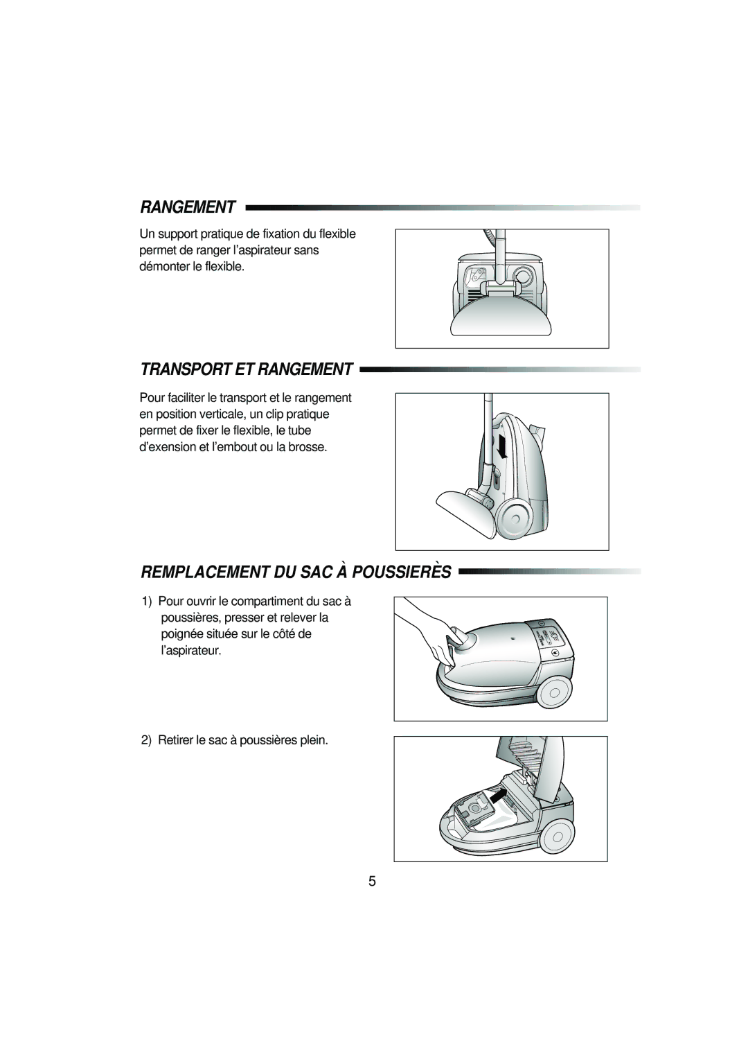 Samsung VC5513VT3R/XEF manual Transport ET Rangement 