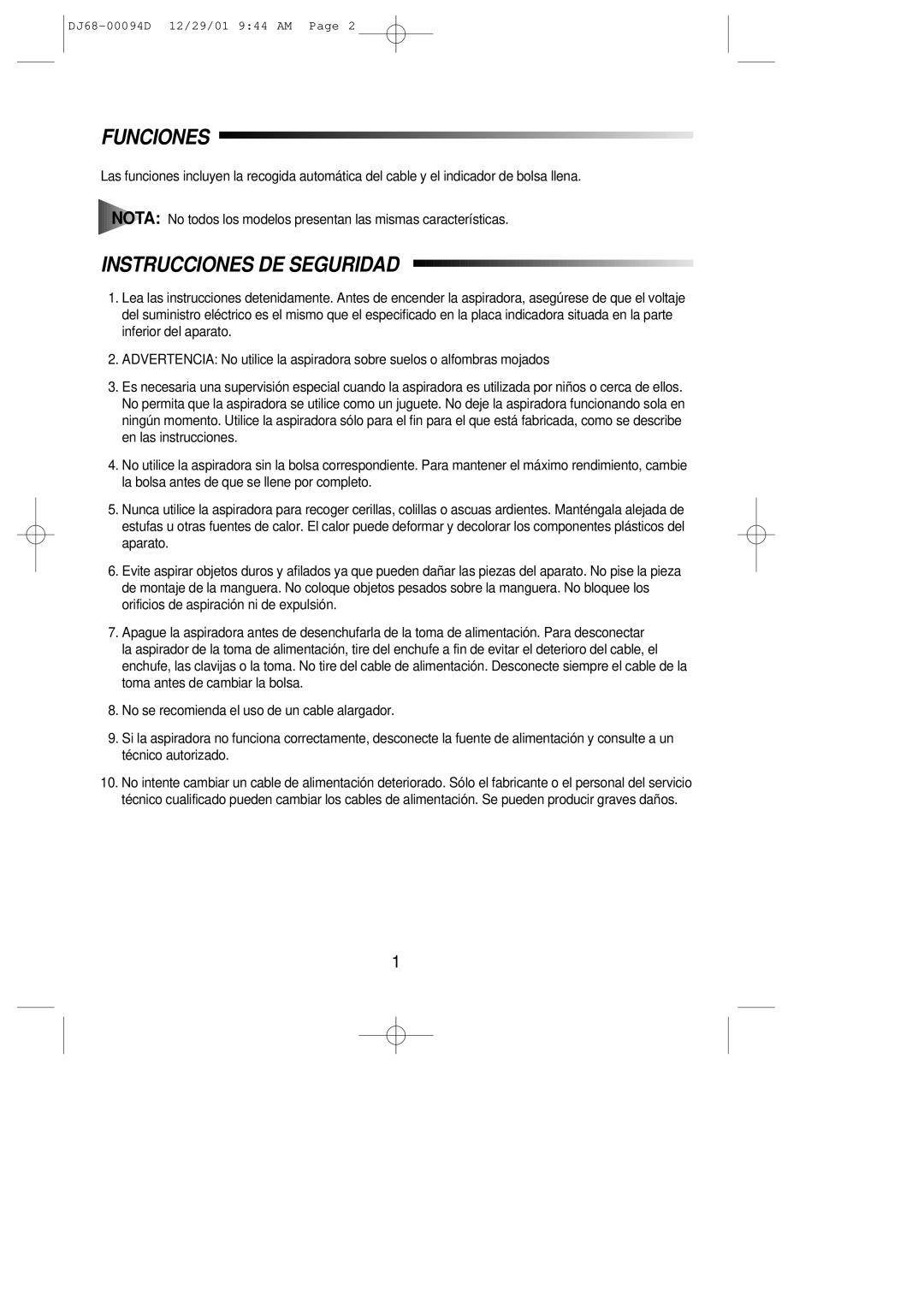 Samsung VC5956VN3R/XEC, VC5813SU2M/XEO, VC5825VN3B/XEC, VC5813VU3R/XEC, VC5813SU3S/XEC Funciones, Instrucciones DE Seguridad 