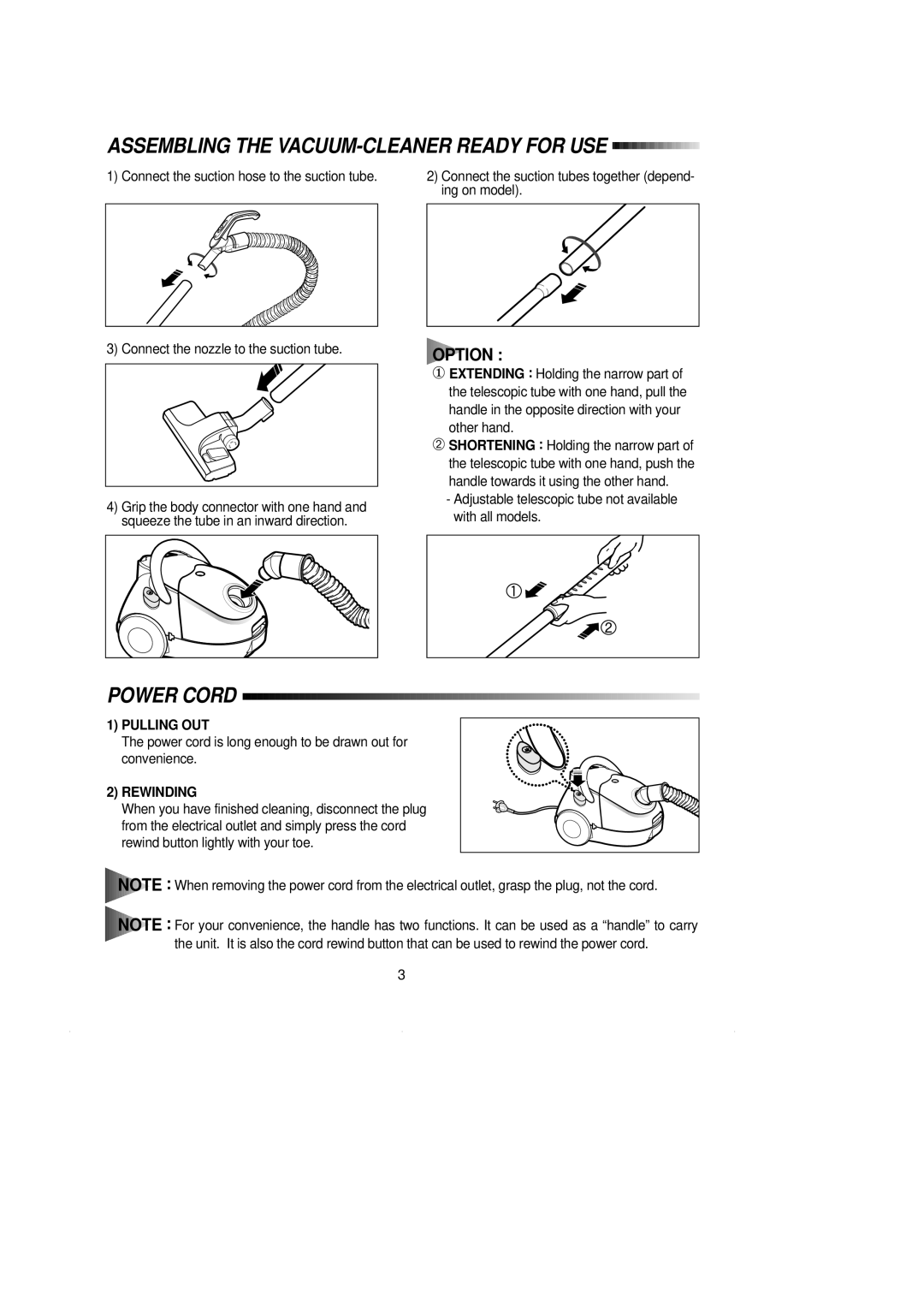 Samsung VC5814HN3M/BOL, VC5814HN3B/BOL manual Power Cord, Pulling OUT, Rewinding 