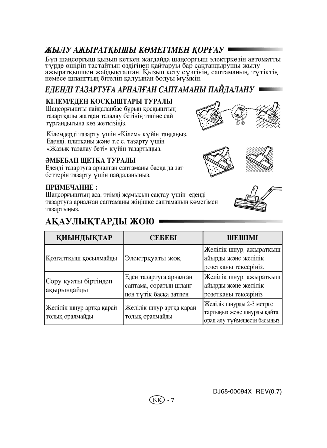 Samsung VC5853SU3B/XEV Еденді Тазартуға Арналған Саптаманы Пайдалану, КІЛЕМ/ЕДЕН Қосқыштары Туралы, Әмбебап Щетка Туралы 