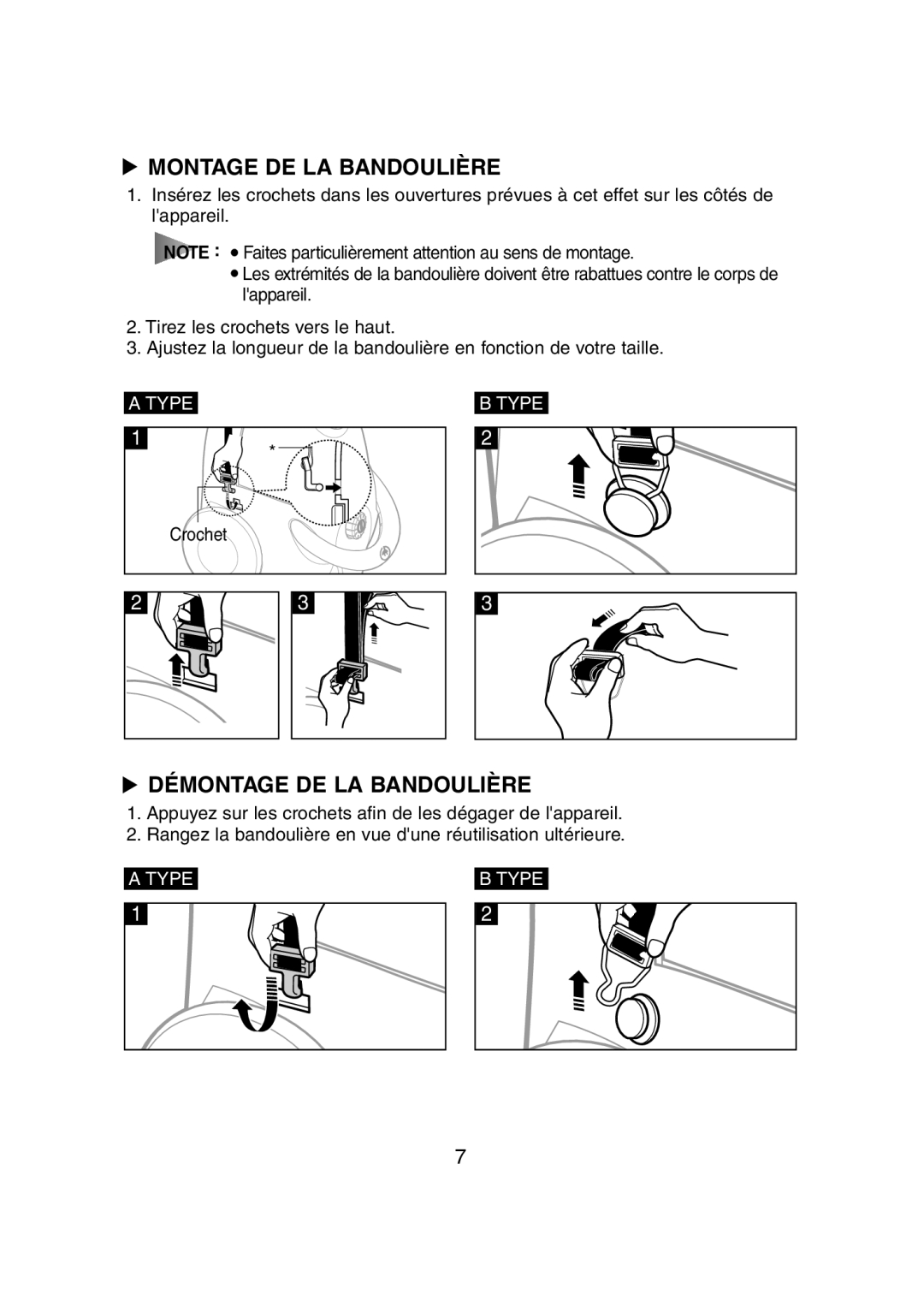 Samsung VC5959VN3S/XEF, VC5935VN3S/XEF, VC5981VN3P/XEF, VC5957VN3B/XEF, VC5956VN3S/XEF manual Montage DE LA Bandoulière 