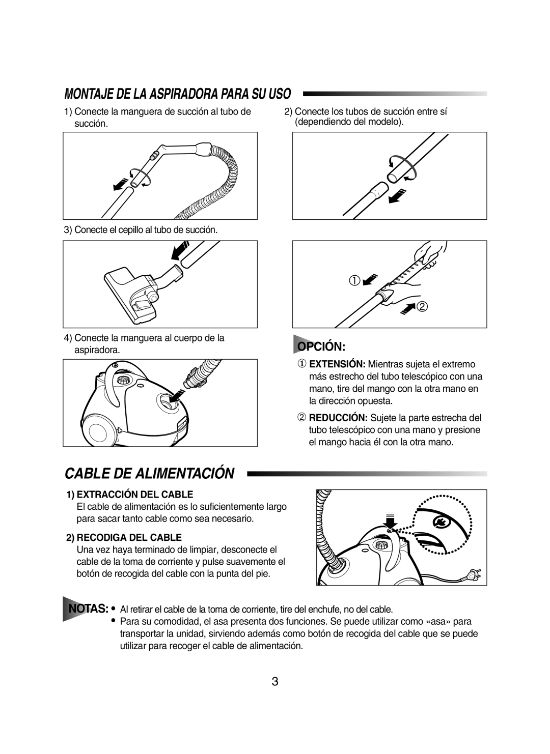 Samsung VC5914VN3M/XEC, VC5980VN36/XEC Montaje DE LA Aspiradora Para SU USO, Cable DE Alimentación, Extracción DEL Cable 