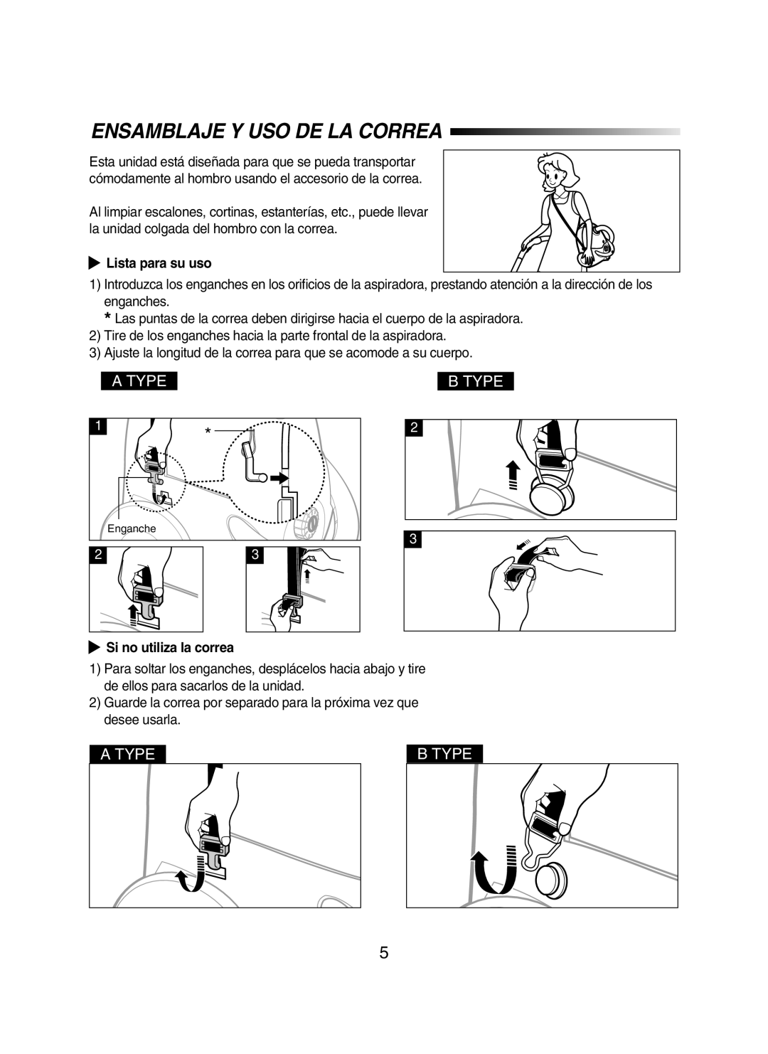 Samsung VC5914SN3K/XEC, VC5980VN36/XEC, VC5955VN3R/XEC, VC5914VN3S/XEC manual Ensamblaje Y USO DE LA Correa, Lista para su uso 