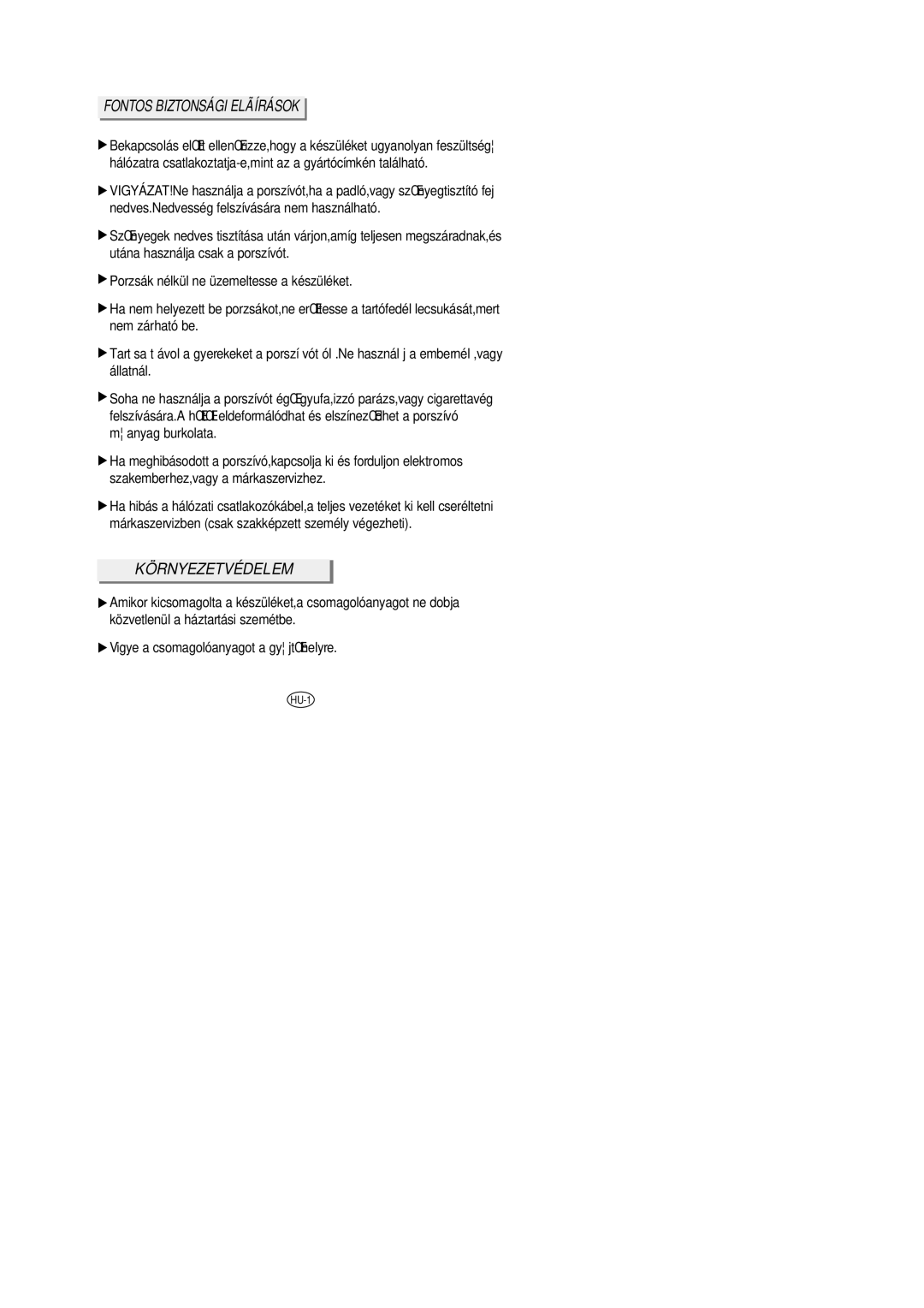 Samsung VC6014SU3B/XEH manual Fontos Biztonsági Elãírások, Környezetvédelem 