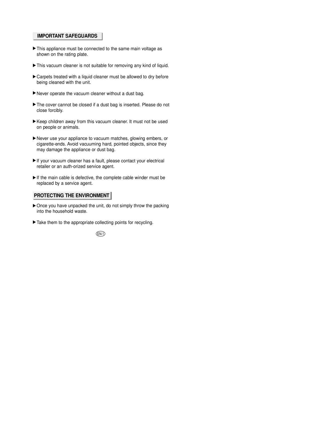 Samsung VC6014SU3B/XEH manual Important Safeguards 