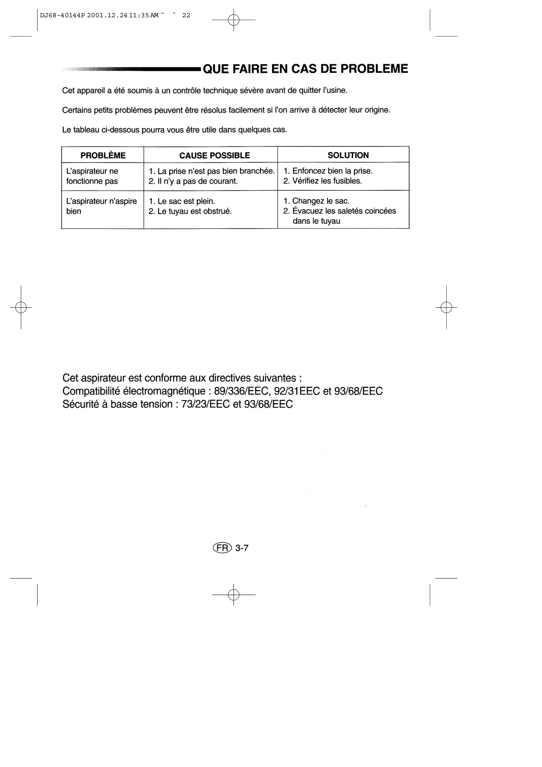 Samsung VC6313SS3B/XEG, VC6313HS3R/XEG manual DJ68-40144P 2001.12.241135AM ˘ ` 