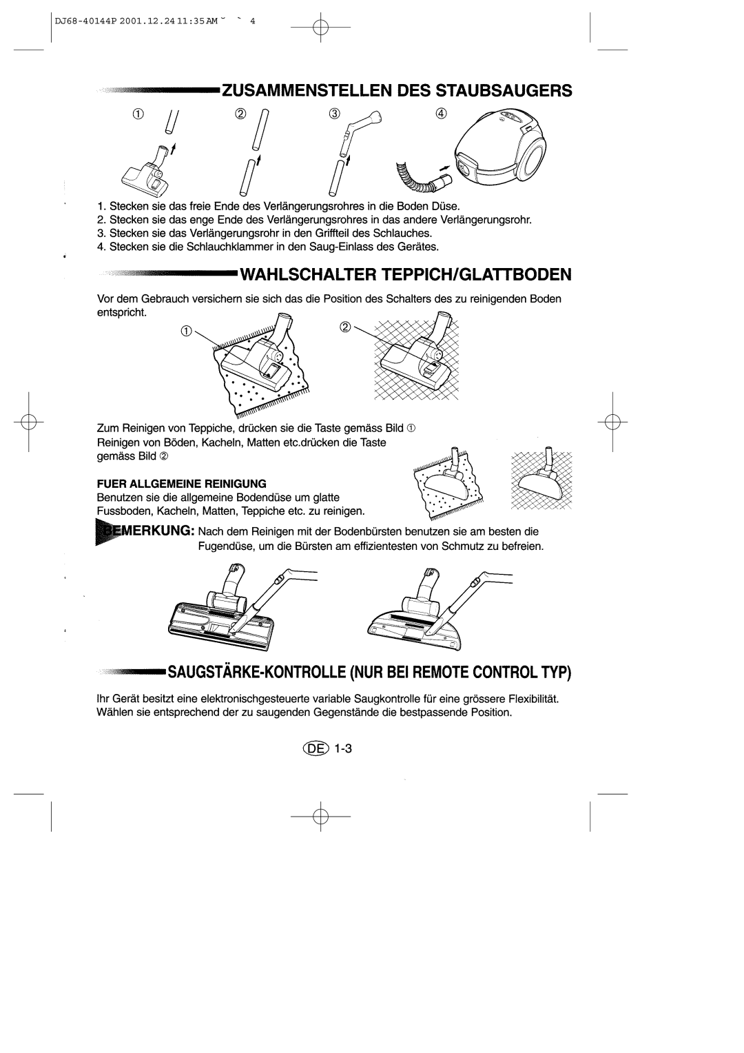 Samsung VC6313SS3B/XEG, VC6313HS3R/XEG manual DJ68-40144P 2001.12.241135AM ˘ ` 