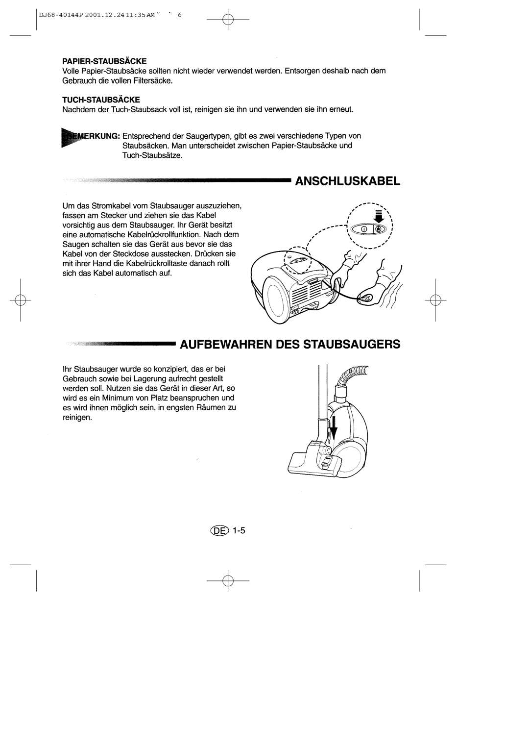 Samsung VC6313SS3B/XEG, VC6313HS3R/XEG manual DJ68-40144P 2001.12.241135AM ˘ ` 